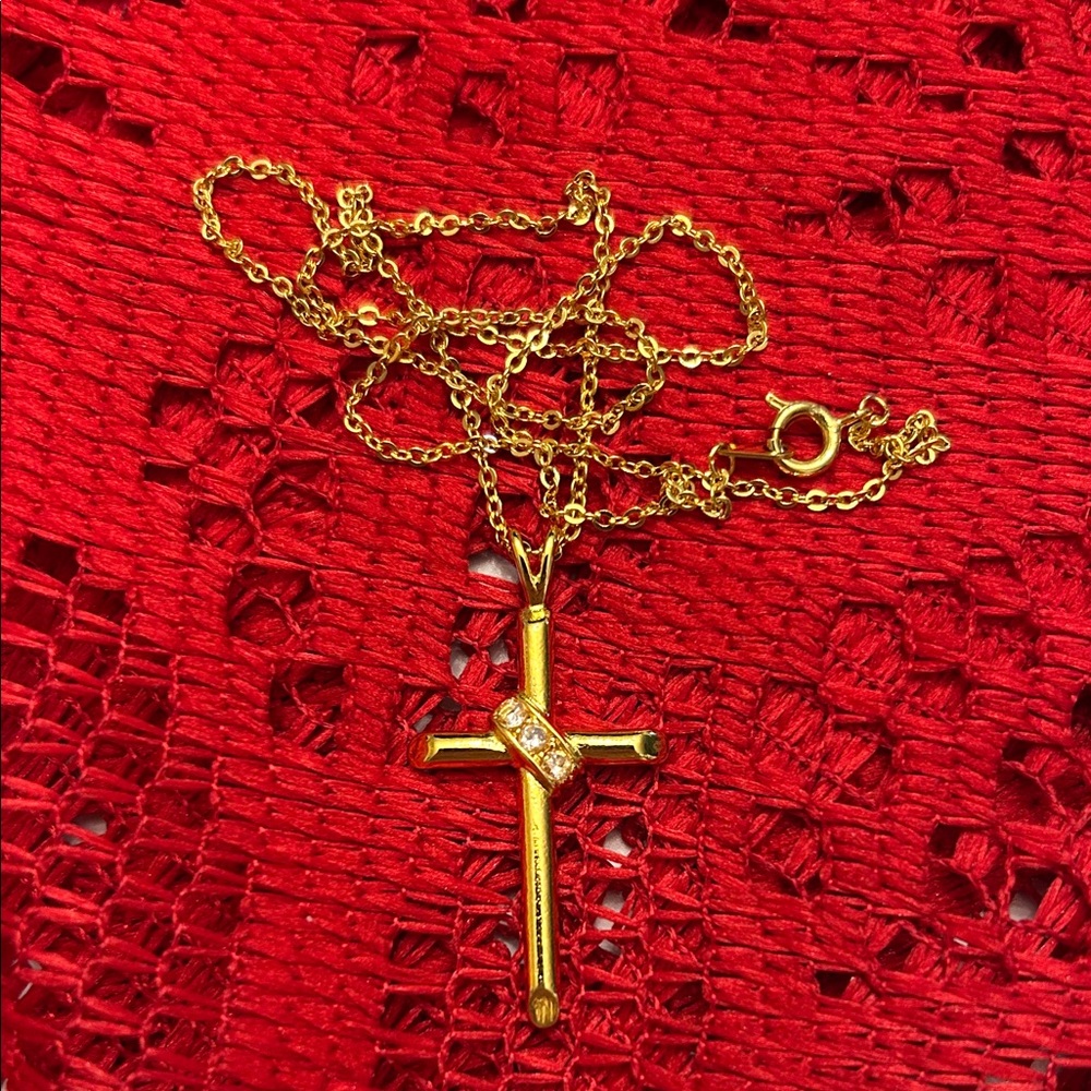Gold Cross Pendant Necklace with sparkled stones